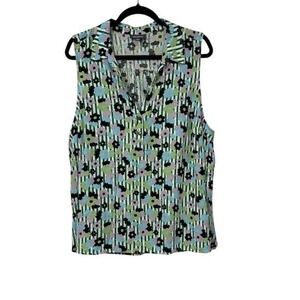 ModCloth Womens 2XL Sleeveless Floral Blouse Collared V-Neck Casual Office